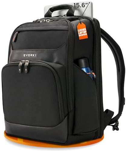 Everki Onyx Business Laptop‑Rucksack | 15,6″ Laptopfach, 25 L, ideal für Arbeit & Reise – Schwarz | Ballistisches Nylon mit Lederakzenten, RFID-blockierende Tasche, Hartschalen-Sonnenbrillenetui, Eckenschutz