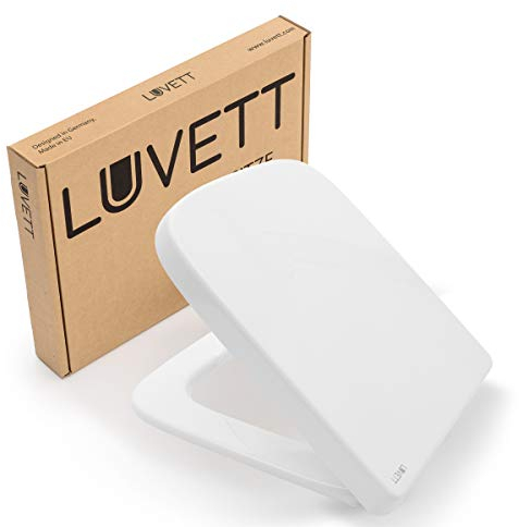 LUVETT® WC-Sitz Q500 inkl. 3 Edelstahl Montagelösungen & Absenkautomatik Softclose, Made in EU, antibakterielles Duroplast, Toilettendeckel abnehmbar, Form:Eckig