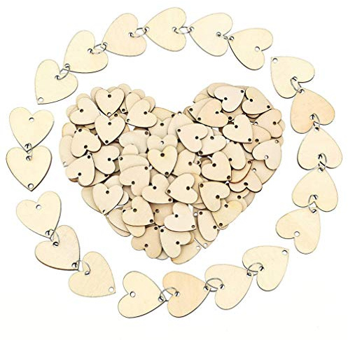 Amosfun Herzförmige Holzherzen 100 Stück 3X3X0.1 Zoll Mit Loch Für Hochzeit Gästebuch Dekoration Und Diy Bastelprojekte Kleine Holzscheiben Für Festliche Anlässe