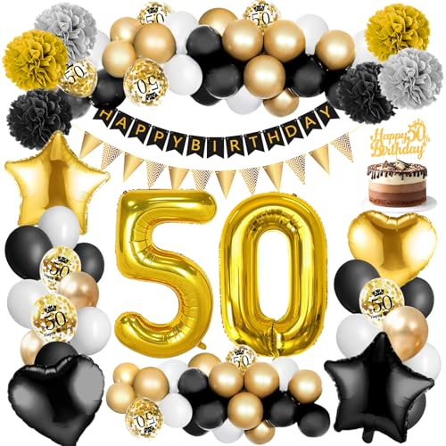 Amteker 50 Geburtstag Mann Frau, Deko Gold 50 Geburtstag Deko Luftballons, Konfetti Luftballons, Deko 50. Geburtsta Mann Frau, 50 Geburtstagdeko Happy Birthday Deko