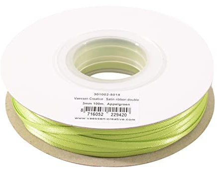 Vaessen Creative Satinband, Apfelgrün, 3 mm x 100 m Doppelsatinband, Schleifenband, Dekoband, Geschenkband, Stoffband für Hochzeit, Taufe und Geburtstagsgeschenke
