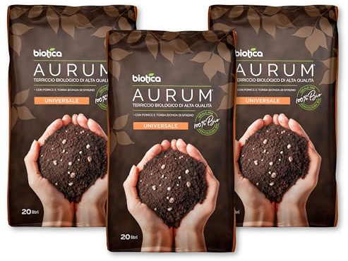 Biotica Aurum Terriccio Universale Fertilizzato 60L con Humus di Lombrico | Terra per Piante Stimola le Radici e la Crescita, Favorisce il Drenaggio, per Piante Sane e Rigogliose