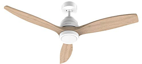 Cecotec Ventilador de Techo con Mando a Distancia y Temporizador EnergySilence Aero 5250 White Design. 40 W, Diámetro 132 cm, Motor DC, Luz LED, 6 Velocidades, Función invierno, Blanco/Aspas Madera