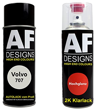 Autolack Spraydose Set für Volvo 707 Crystal White Perl 2K Klarlack Basislack Sprühdose Spraydosen 2x400ml