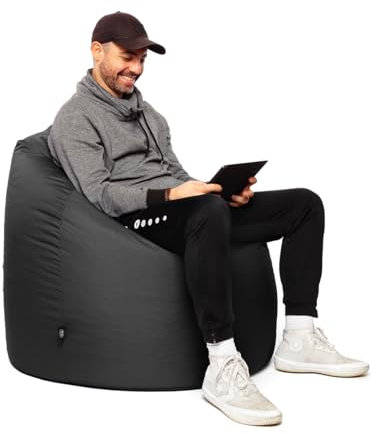 PATCH HOME Sitzsack Tropfenform mit Reißverschluss Nachfüllbar - für In & Outdoor - mit Styropor Füllung 3 Größen erhältlich XXL - Höhe 115cm, Durchmesser 95cm Schwarz