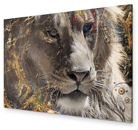 murando HandArt Bilder auf Leinwand Tiere 1 tlg Leinwandbild Wandbilder Wohnzimmer Wanddekoration Moderne Kunst - Löwe bunt Gesicht Abstrakt g-C-0390-b-a