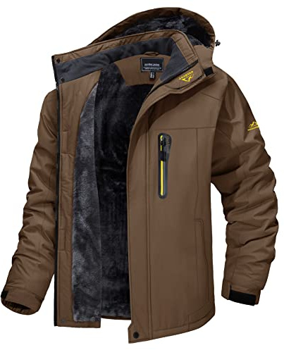 MAGCOMSEN Men's Waterproof Warm Coats Outdoor Ski Jacket Windproof Jacket Mens Cycling Hiking Jackets Mens Winter Jackets with Fleece Lining Coffee, XL