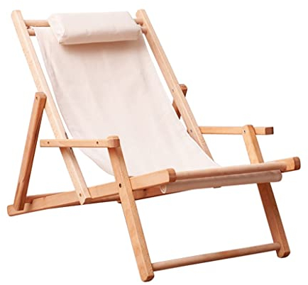 DUNAKE Liegestuhl Klappbar Holz, Zero Gravity Chairs Indoor, Liegestuhl Für Wohnzimmer, Holzrahmen-Klappstuhl Mit 3-Positionen Verstellbarer Rückenlehne, Liegestuhl Für Beach Yard Pool Und Terrasse