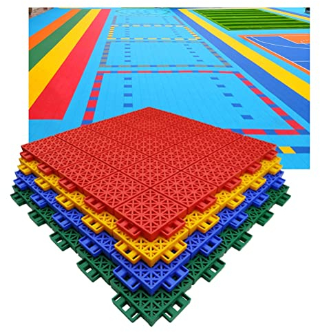 Sportboden 40CM Modulare Ineinander Greifende Sportbodenfliesen, Rutschfester Und Verschleißfester Bunter Puzzleboden Für Den Außenbereich, Terrassenplatten Mit Ablauflöchern