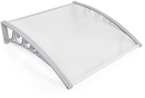 Auvent de Porte et fenêtres,Marquise Solaire abri banne entrée Protection avec Support,Auvent de Porte100*150cm- Marquise de Porte d’entrée en Polycarbonate ,Cadre Gris