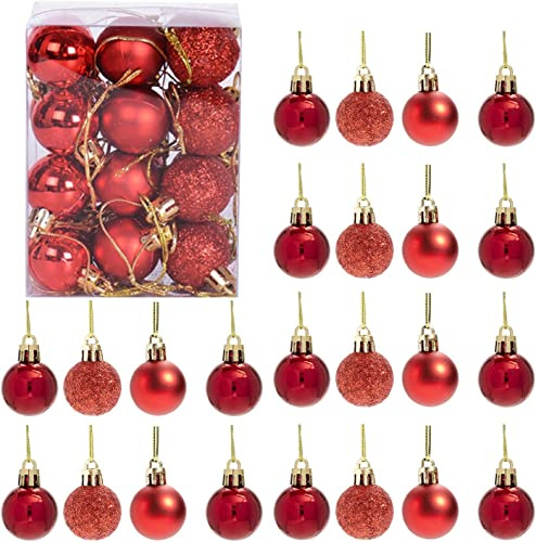 30 mm/12 Stück Weihnachtskugeln, bruchsicher, rot, Weihnachtsbaumschmuck, Kugel, Ornamente, Kugeln, Weihnachtsdekoration, Urlaubsdekoration, glänzend, matt, Glitzer