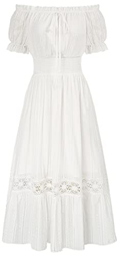 SCARLET DARKNESS Robe Renaissance pour femme en coton avec épaules dénudées et manches bouffantes
