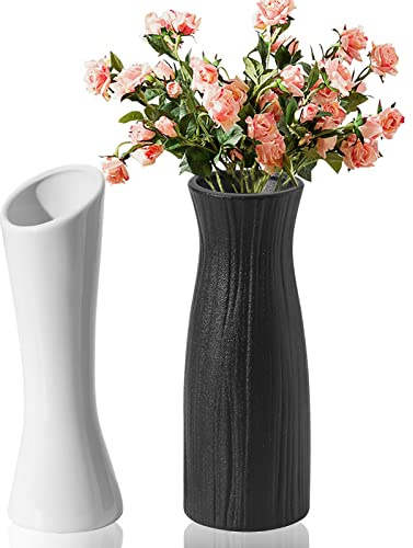 Keramik Vasen,Blumenvase 2 Stück,Decorative Schwarze Keramikvase, Keramik Vasen Set für Pampasgras,Moderne rustikale Boho Deko Trockenblumen Deko Vasen