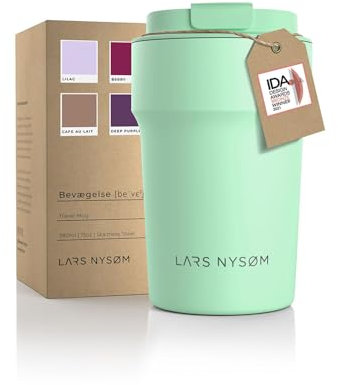 LARS NYSØM Thermo Kaffeebecher to go 380ml | Travel Mug 0,38 Liter mit Isolierung | Auslaufsicherer Edelstahl Thermobecher für Kaffee und Tee unterwegs | Teebecher (Mint Green, 380ml)