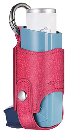 MEDMAX Custodia in pelle PU per Inalatore per Asma, Leggera Protettiva Porta Borsa da Viaggio con Moschettone, Inalatore non incluso (Solo Custodia), (Magenta)