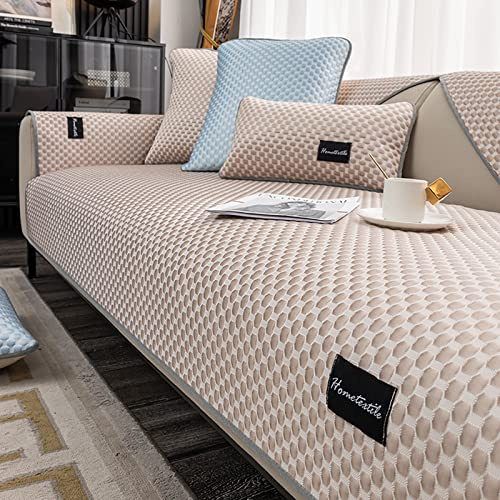 Eisseide Sofabezug für 1 2 3 4 Sitzer,Kühle Sommer Sofa Abdeckung,Anti-Rutsch Sofaüberwurf,Eis Seide Matten Klimaanlage Schlafmatte Hunde Haustiere Möbel Schutz-Champagner-Farbe,1pc-90x240cm