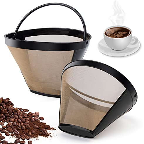 2 Pezzi Filtro Riutilizzabile per Caffè, Filtri Rete Caffè Filtro Universale Permanente Acciaio Inossidabile Riutilizzabile Fine Net con Maniglia per caffè misura 4