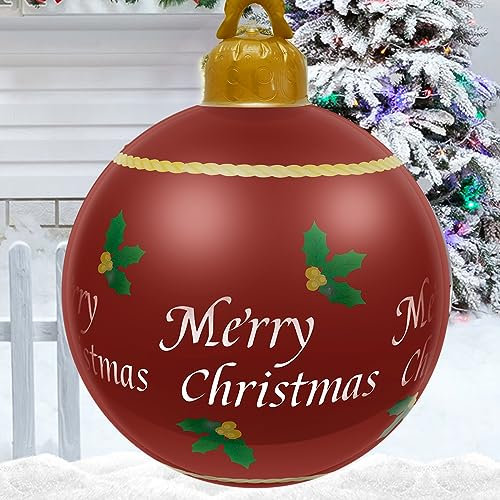 Palla di Natale Gonfiabile Gigante 60 cm in PVC - Decorata Senza Pompa e Senza Luce LED - Palloncino Natalizio
