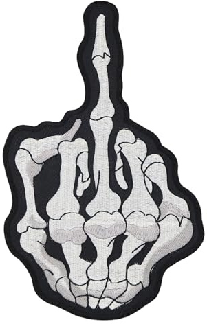Großer Mittelfinger Rückenpatch – 14,2 x 22,4 cm – Gestickter Aufnäher für Biker XXL Rückenaufnäher Skelett Hand Stinkefinger Patch Backpatch Motorradjacken Kutten Lederwesten – Hochwertige Stickerei