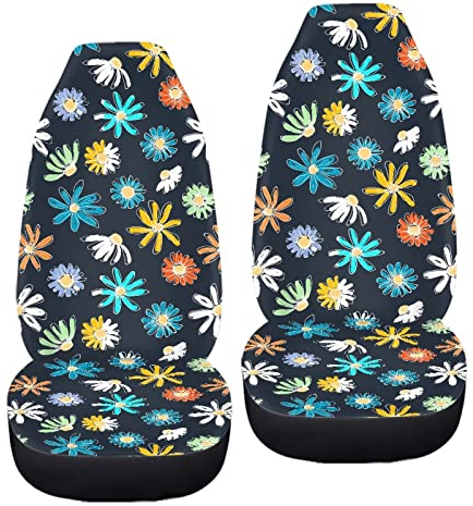 702 2 Stücke Auto Sitzbezüge Bunte Gänseblümchen-Blume Auto-Schonbezüge rutschfeste Auto Sitzbezug Sportliche Autositz Schonbezug 52X138Cm Für Wagen, Suvs, Autos