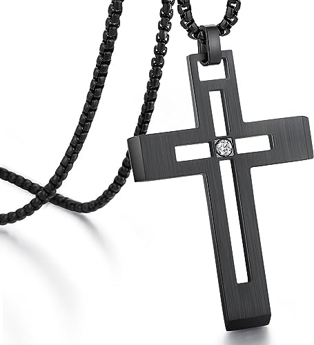 Miaofu Kreuz Halskette Edelstahl Kruzifix 316L Anhänger Schmuck für Männer Frauen Silber Gold Schwarz Farben