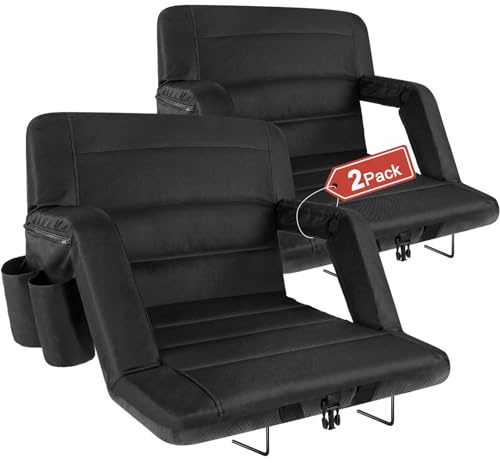 yeyeeyyee Stadium Seats with Back Support 2 Pack Wide, Exclusive Bleacher Chairs with Back and Cushion Folding Stadium Chairs, 6 Reclining Positions Waterproof Bleacher Seats (Wide|22.5 Black)