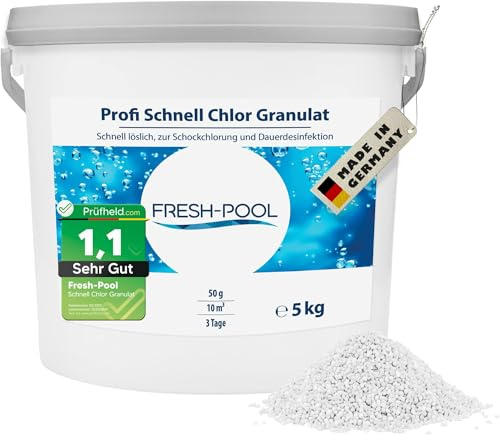 Fresh-Pool Profi Schnell Chlor Granulat, 56% Aktivchlor, 5 kg incl. Dosierbecher - Pool Chlor Granulat | Clorgranulatpool 5kg | Chlorgranulat für Pool | Chlor Pool | Clorgranulatpool