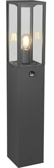 meineWunschleuchte Wege-Leuchte mit Bewegungsmelder in Anthrazit | mit E27 LED, Höhe 80cm, moderne Pollerleuchte, Aluminium mit Glas, für Wegbeleuchtung Garten, Schutzklasse IP44