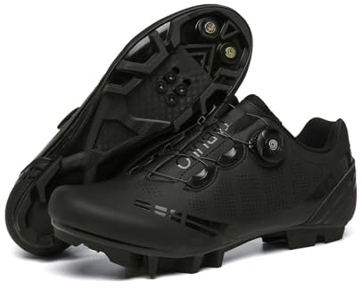 ENEN Zapatillas de Ciclismo para Hombre Mujer, Negro MTB Zapatos Bicicleta de Montaña Compatibles con Look SPD Lock, Unisex Zapatillas de Bicicleta de Montaña