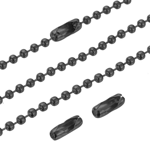 PATIKIL Chaîne à Billes en Acier Inoxydable de 2,4 mm x 10 Cm, Lot de 150 Rallonges de Chaîne de Traction avec Connecteurs pour Porte-Clés, Bricolage, Artisanat, Couleur Noire