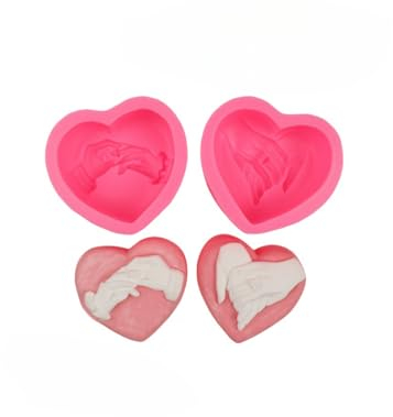 Fondant Molds 2 Pieces of Love Hand in Hand with Ring Heart-Shaped Handmade Soap Cake Fondant Chocolate Silicone Mold