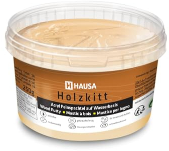 HAUSA Holzkitt 250 g Eiche Natur Holzspachtelmasse, Kitt für Holz, Holzspachtel/Füllmasse zum Reparieren von Holzschäden gebrauchsfertig ausgezeichnete Füllkraft schnelltrocknend rissbeständig