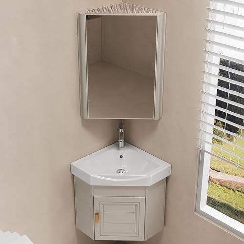 LLYLAFDC Lavello Piccolo Ad Angolo,Lavello da Cucina in Ceramica, A Parete Lavello da Bagno, Mobile Lavatoio Lavanderia,a Vasca Singola Lavabo Triangolare,Liscio, Durevole, Antiruggine(Khaki,48cm)