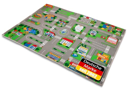 BigDean Spielteppich Kinder in Stadt Design Rutschfester Teppich ideal fürs Kinderzimmer – strapazierfähiger Straßenteppich 100x150 cm (LxB)