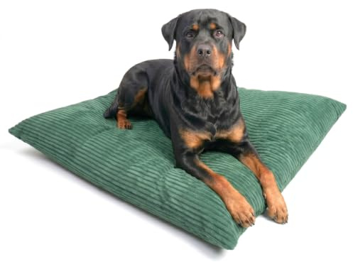 4L Textil ZOE Hundkudde, fluffigt snöre, hundsäng, medelstora hundar med överdrag och dragkedja, gosig hundkudde, tvättbar (Grön(Ränder), 120x100 cm)