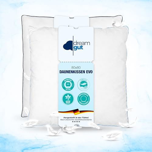 Premium Deutsche Qualität Daunenkissen 80x80 cm,15% Federn,innovatives High-End Fusionskopfkissen, Daunen & Federn plus Hohlfaserkugel Kopfkissen, beidseitig nutzbar, ÖKO-TEX Premium Qualität 80x80 cm