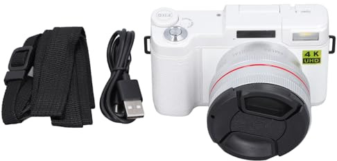 4K Digital Camera, Face Detection Autofocus Anti Shake 48MP Vlogging Camera with G Card 3in 180 Degree Flip Screen 0.45X Wide Angle Macro Lens (White)