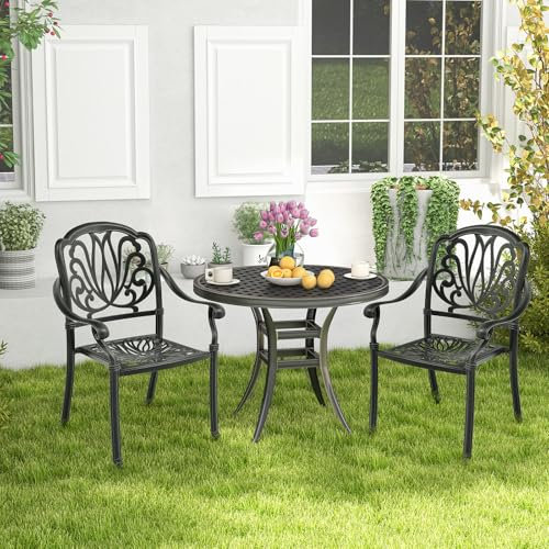 GIANTEX 2er stapelbare Gartenstühle, wetterfester Stapelstuhl aus Aluminiumguss, Terrassenstuhl mit Armlehnen für Garten, Hof & Balkon, 66 x 62 x 93 cm, belastbar bis 150kg (Schwarz)