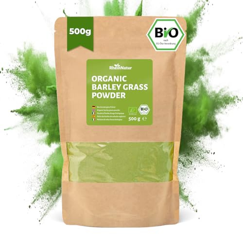 RheinNatur Bio Gerstengras Pulver - 100% Bio-Gerstengraspulver - Ideal für Smoothies, Getränke, Müsli & mehr (500g)