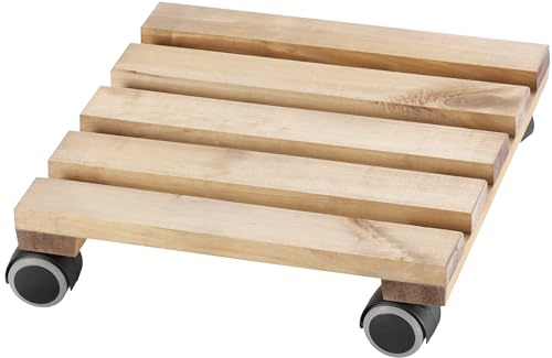 Dörner + Helmer Pflanzenroller Loft, Quadratisch, 30cm x 30cm, 75kg Tragkraft, 40mm Parkettrollen, Gebeiztes Naturholz, Braun