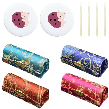 4 Stück Lippenstiftboxen, 2 Stück Runde Schminkspiegel Und 4 Stück Lippenpinsel, Retro-Lippenstiftbox, Tragbare Mini-Lippenstiftbox, Süßer Schminkspiegel