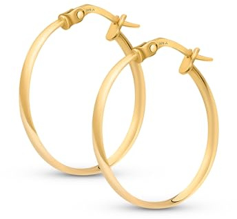 Amberta 9K 14K Ohrringe Kreolen Gold für Damen, Kleine Dünne Klassische Glatte Schlafohrringe, Echt Goldcreolen 10 15 20 25 mm, Hergestellt in Italien