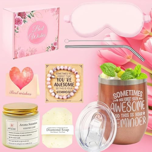 9pcs Geschenke für Frauen Geburtstag Box, Geschenkset Freundin Tasse Edelstahl, Geschenkbox Frauen Entspannung, Geburtstagsgeschenk für Sie, Schwester Ehefrau Mama Valentinstag Muttertag