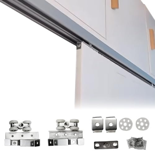 Heavy Duty Bypass Sliding Door Track Hardware, Aluminum Pocket Door Track Rail Set with Soft Close Mechanism, Closet Door Tracks Kit for Cabinet Closet(Single,2 FT/0.6 m)