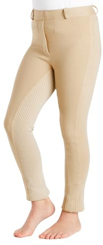 Farnell Grip Seat Children’s Jodhpurs - Unisex Equestrian Trousers with Full Grip Silicone Seat, Durable Stretchy Fabric, Pull-On Style, Elastic Waistband & Belt Loops - 9-10 Years - Beige