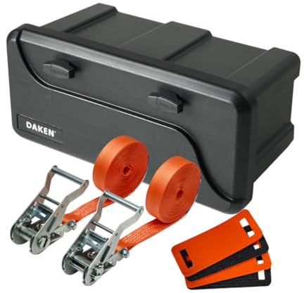 LOADCARE Ladungssicherung für PKW Transporter Anhängerkiste wasserdichte Deichselbox mit Zubehör 550x250x295 (Mit 2x Gurten + 4x Kantenschutz)