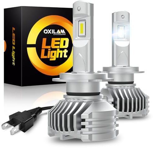 OXILAM Lastest & Upgraded H7 Bulbs, 120W 40000LM 900% Brightness 6500K White Light H7 Fog Bulbs, No Adapter Required, Plug and Play, Pack of 2