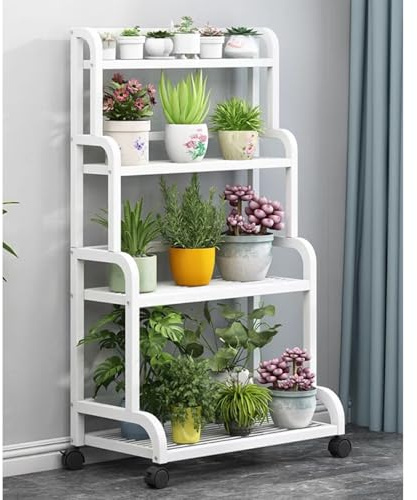 Portavasi per interni ed esterni - Scaffale espositivo per piante in metallo a 3/4 livelli, multiuso, robusto portafiori per soggiorno, balcone, giardino, scala per piante(80x50x140cm a 4 livelli)