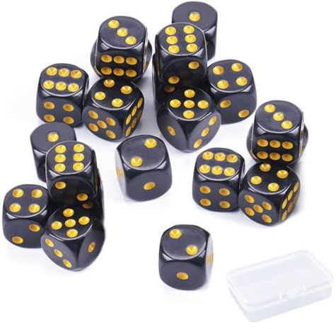 OUDQFCJ 20 dés colorés à 6 faces, dés de jeu en acrylique bleu noir, ensemble de dés polyédriques de 16 mm pour jeux de société et apprentissage des mathématiques