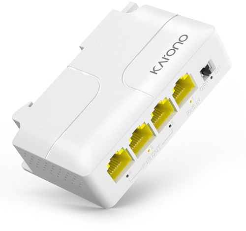 Karono Gigabit PoE Extender 4 porte, 1 in 3 Out Ethernet Passthrough Switch | 10/100/1000Mbps IEEE 802.3af/at | Montaggio su guida DIN | Plug and Play per telecamere di sicurezza, dispositivi IP